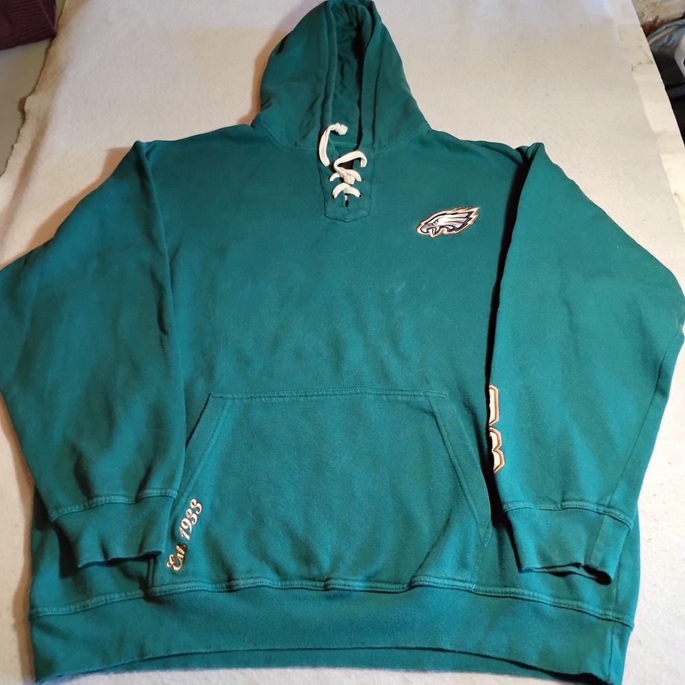 NFL Pro Line Philadelphia Eagles Mens XL Green Lace Up‎ Hoodie Sweatshirt